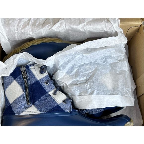 Sperry Saltwater Check Navy Duck Boots Sz10 - Picture 10 of 11